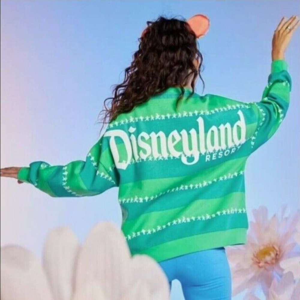 Disneyland Striped Pullover Mickey Friends‎ Sweatshirt Unisex Sz XL Green